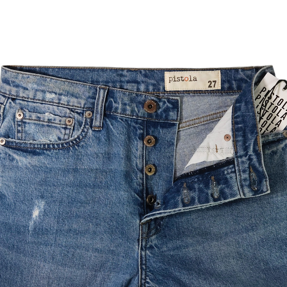 NWT Pistola Madi Embroidered Distressed Modern Slim Jeans Sz 27x27 Deep Sea Blue - Picture 5 of 13